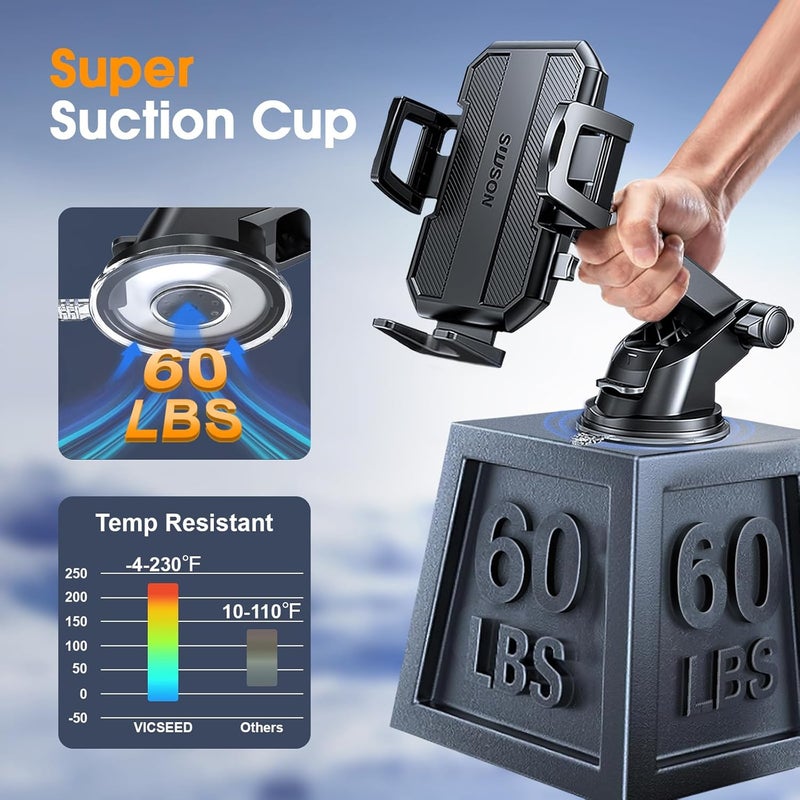 SUUSON 3 in 1 Phone Holders for Your Car, Car Phone Holder Mount [Strongest Suction] 360° Adjustable Cell Phone Holders for Car Phone Stand Car Mount for iPhone, Samsung, Google, More Smartphones - Image 3